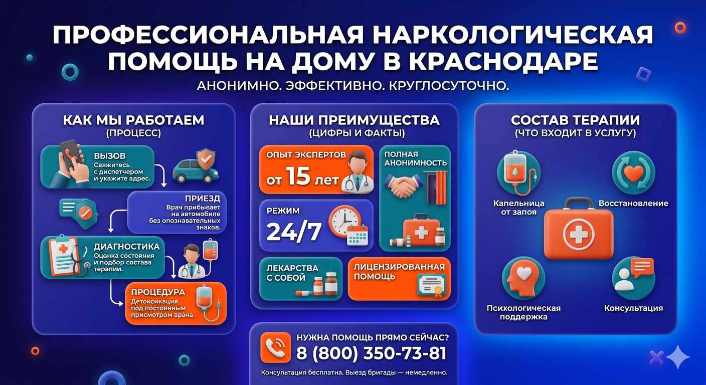 Инфографика о принципах лечения алкоголизма на дому в Екатеринославке: этапы вызова нарколога, преимущества анонимной детоксикации и состав медицинской помощи.